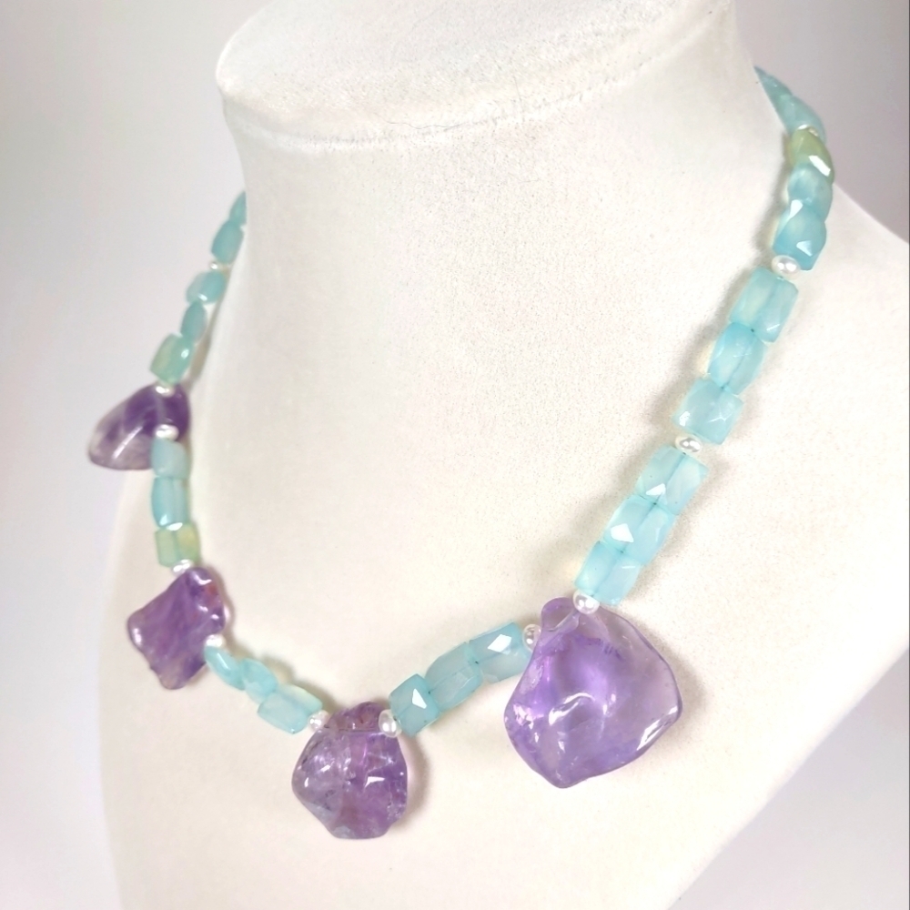 Vintage Amethyst and Facetted Fluorite Choker 15" - Picture 3 of 7